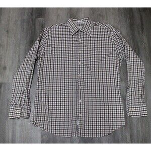 Peter Millar Shirt Mens Large Button Down Plaid Check Brown White Blue